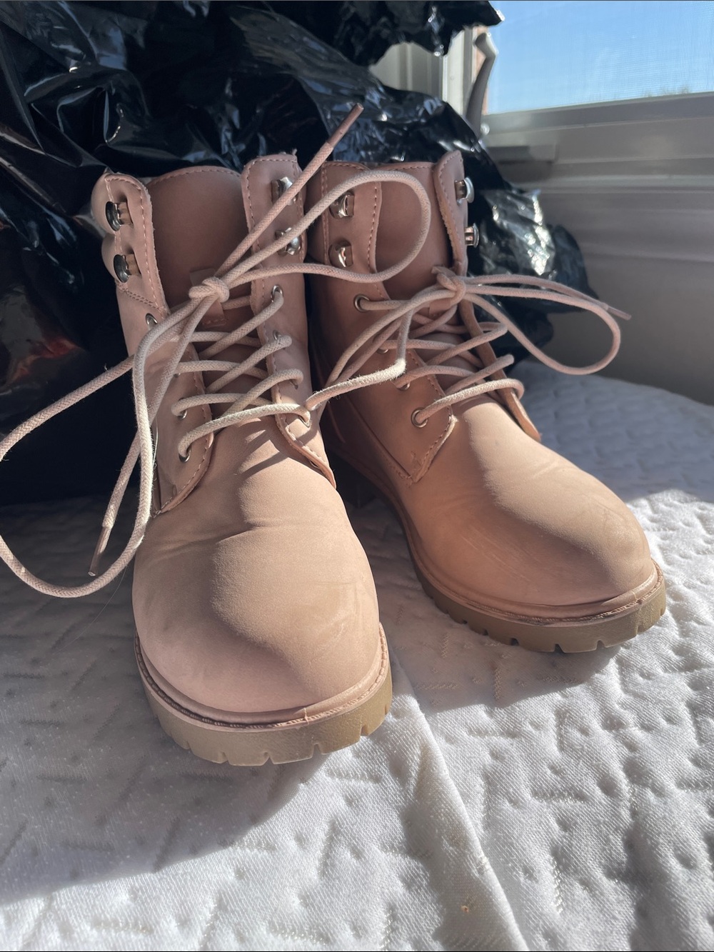 Ardene Lace-Up Ankle Boots in Blush Pink